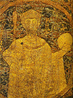 Szent István egyetlen fennmaradt korabeli ábrázolása (a koronázási paláston)