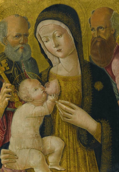 Pietro di Domenico de Siena: A Szűzanya és a Gyermek  Péterrel és Pállal (15. század)