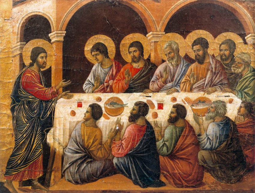 Duccio di Buoninsegna: A feltámadt Krisztus megjelenik az apostoloknak (1308–11)