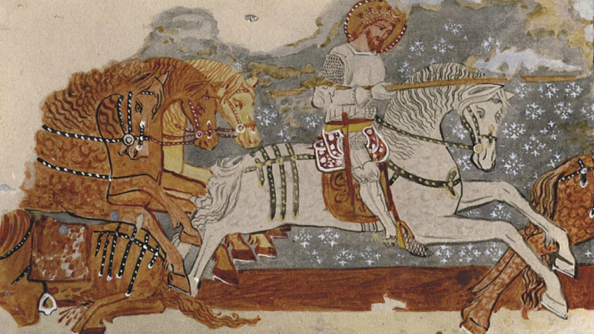 Szent László lovagkirály alakja (freskórészlet a székelyderzsi templomból; 1419) 
