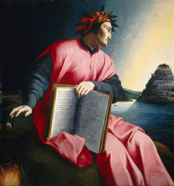 Allegórikus festmény a Purgatóriumra tekintő Dantéról. Agnolo Bronzino festménye