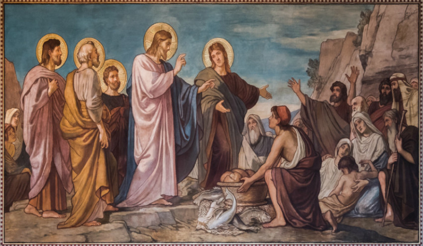 Csodálatos kenyérszaporítás – Lotz Károly festménye a pécsi székesegyház Corpus Christi kápolnájának északi falán. | Fotó: Loósz Róbert