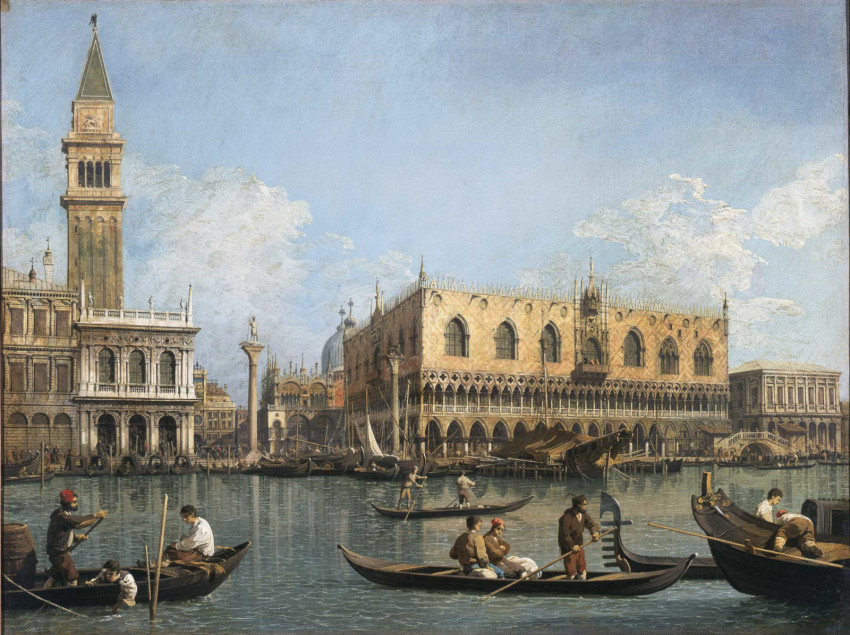 Canaletto: A moló és a Riva degli Schiavoni a Szent Márk kikötőből (1740)