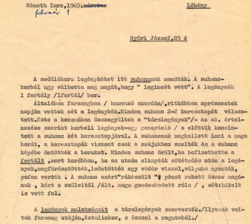 Legénycéh, Németh Imre gyűjtése