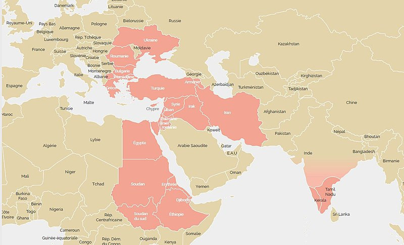 Az Oeuvre d’Orient tevékenységi területe 2018-ban.