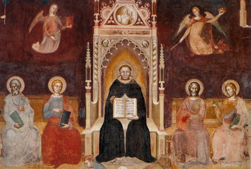 Aquinói Szent Tamás, az angyali doktor freskója Firenzében, a Santa Maria Novella templomban
