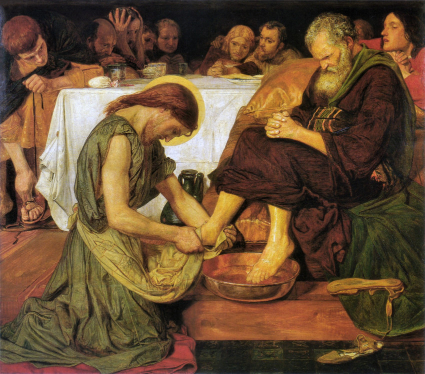 Ford Madox Brown: Jézus megmossa Péter lábát; olaj, vászon, 1852–6). London, Tate Museum