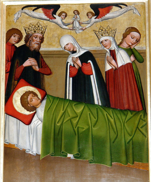 Szent István a halott Szent Imrével (a mateóci Szent István-templom főoltárképének részlete)