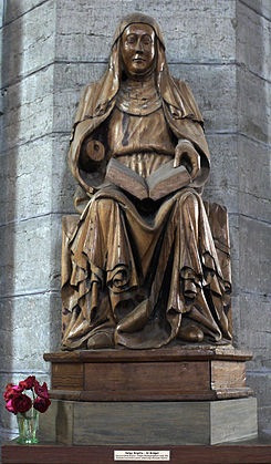 Szent Brigitta szobra a vadstenai kolostorban –  Johannes Junge alkotása (1425)