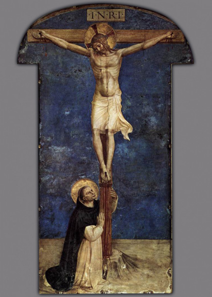 Fra Angelico: Szent Domonkos kereszthódolata (1442; San Marco-kolostor, Firenze)
