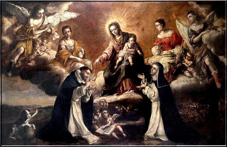 Ismeretlen festő: Rózsafüzér Királynője Szent Szent Domonkossal  és Sienai Katalinnal