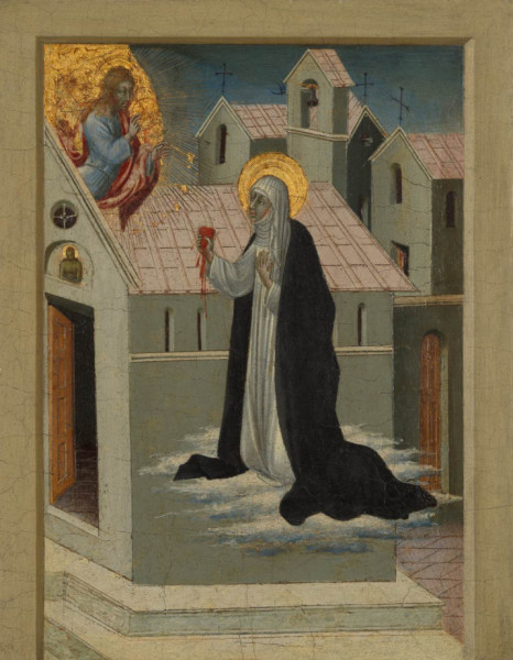 Giovanni di Paolo: Sienai Szent Katalin kicseréli szívét Krisztuséval (15.század)