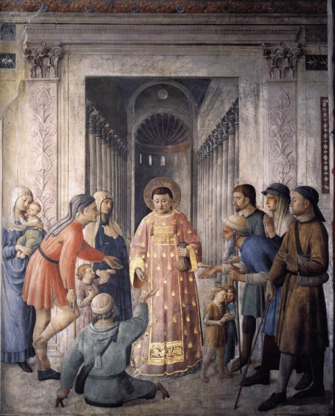 Fra Angelico: Szent Lőrinc alamizsnát oszt