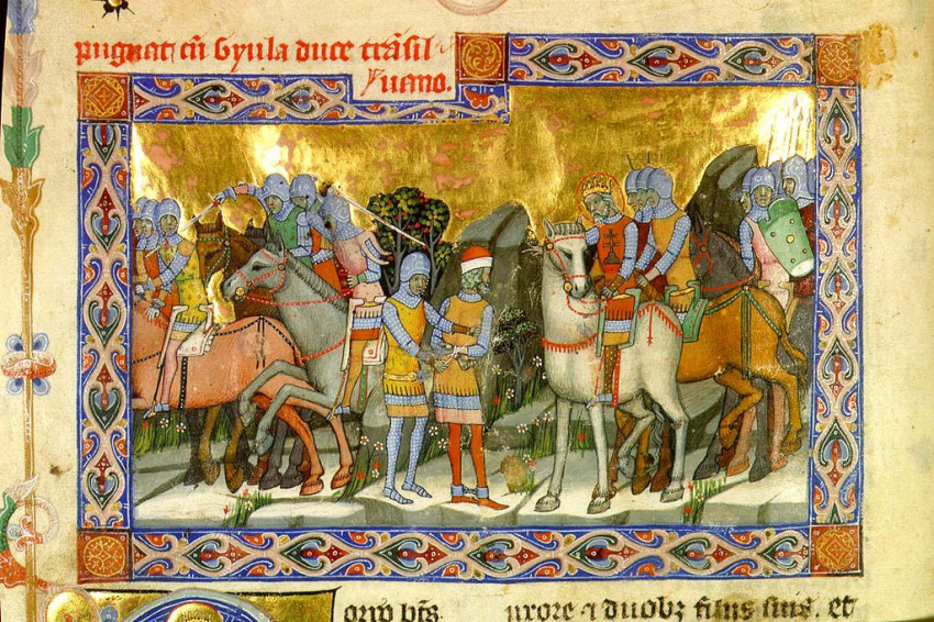 István király elfogatja Gyula erdélyi vezért 1003-ban  (miniatúra a Képes krónikából)