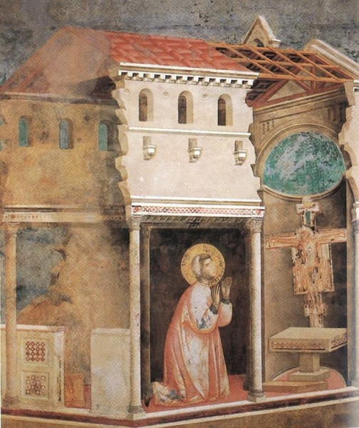 Giotto: Szent Ferenc a San Damiano keresztje előtt imádkozik