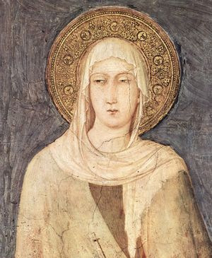 Szent Klára – részlet Simone Martini freskójából (Szent Ferenc-bazilika, Assisi, 1312–1320)