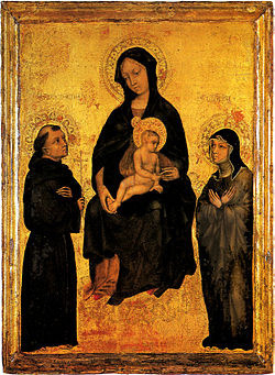 Gentile da Fabriano: A Szűzanya és a Gyermek Szent Ferenccel és Szent Klárával (1390-1395 körül)