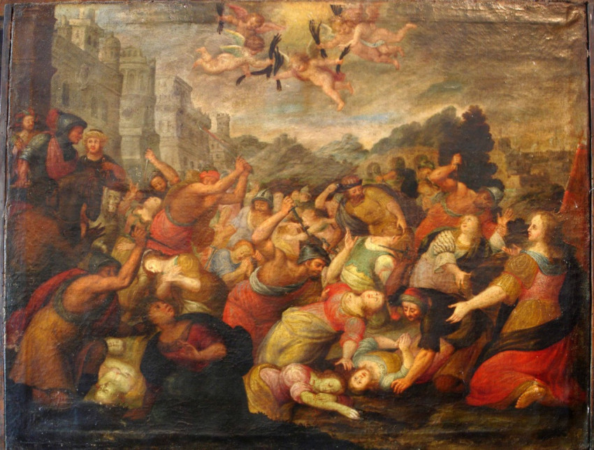 Szent Orsolya és társai vértanúsága (olajfestmény, Szent Bertalan-templom, Brugherio, Olaszország)