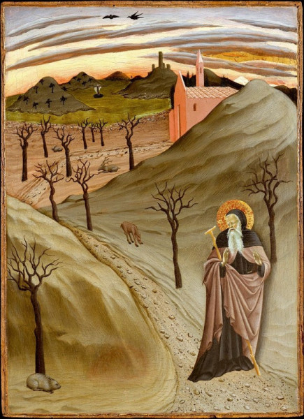 Az Osservanza-bazilika mestere:  Szent Antal megkísértése arannyal (1435 körül)