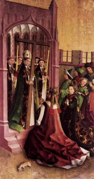 Ismeretlen német mester: Konstantin és Szent Ilona  hódolata az igazi kereszt előtt (1440-es évek)
