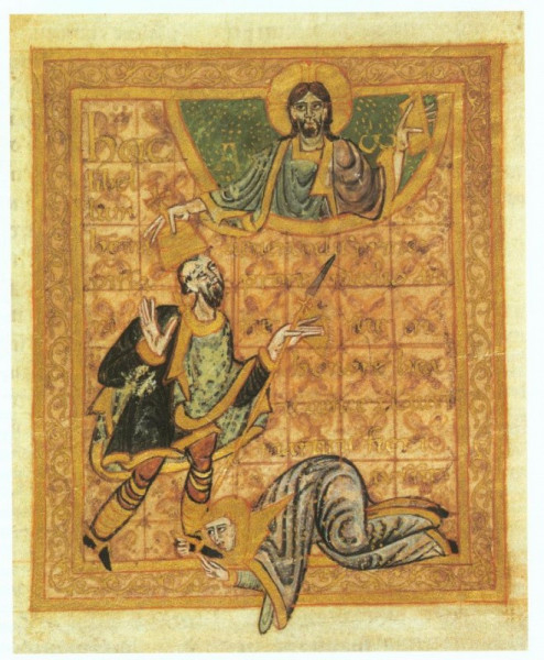 Gumpold von Mantua: Krisztus Vencel fejére helyezi a vértanúk koronáját (Jelenetek Szent Vencel életéből, 10. század)