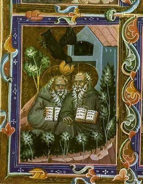 Remete Szent Antal és Remete Szent Pál  (Magyar Anjou Legendárium, 1320/40)