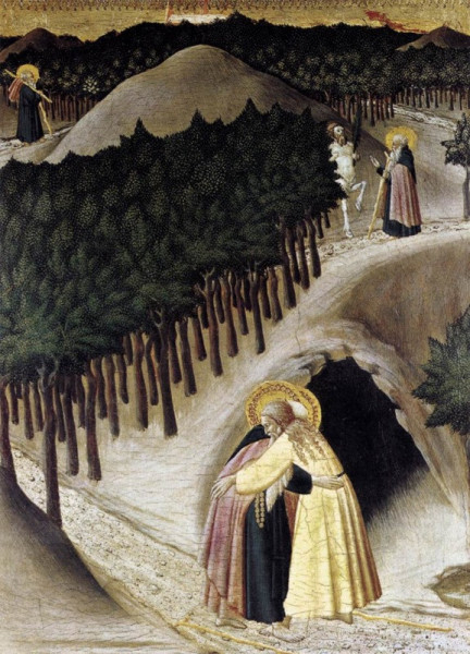 Az Osservanza-bazilika mestere:  Szent Antal és Szent Pál találkozása (15. század)