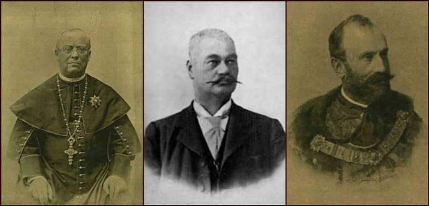 Dulánszky Nándor püspök, Aidinger János polgármester és Kardos Kálmán főispán