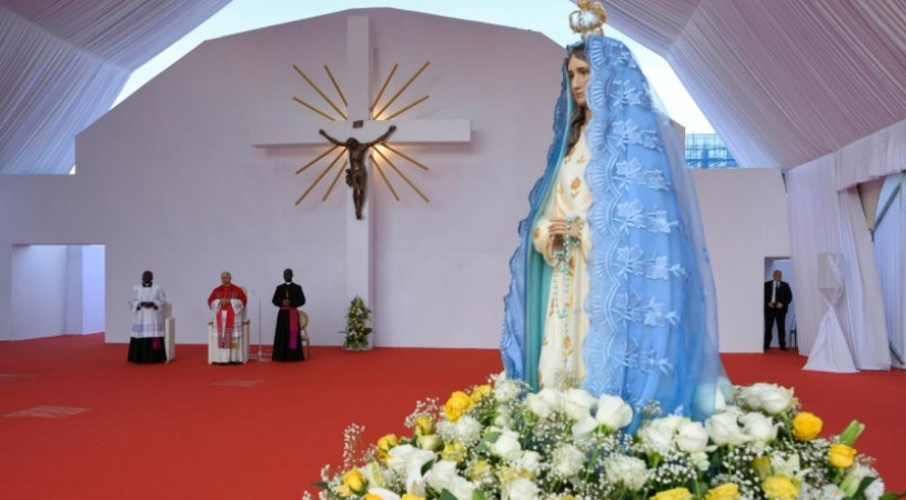 Leó pápa beszéde a Mama Muxima-kegyhelyen: A szeretetnek kell győzedelmeskednie, nem a háborúnak!